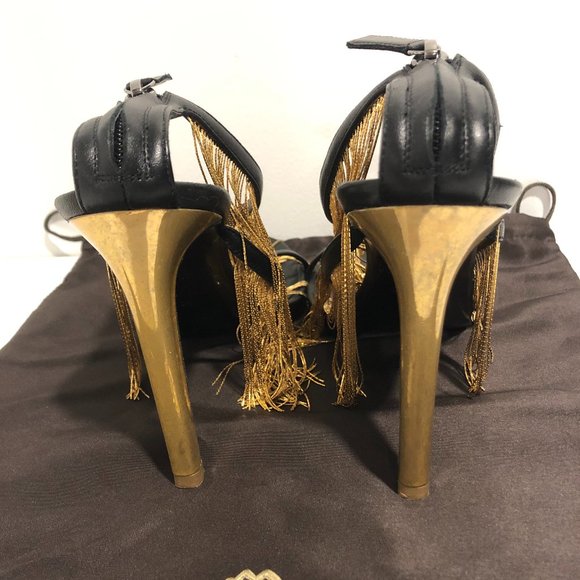 Roberto Cavalli Fringed Metallic Sandals - Picture 4 of 6